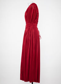 Belted sleeveless pleated maxi dress - Red