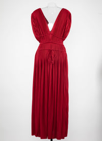 Belted sleeveless pleated maxi dress - Red