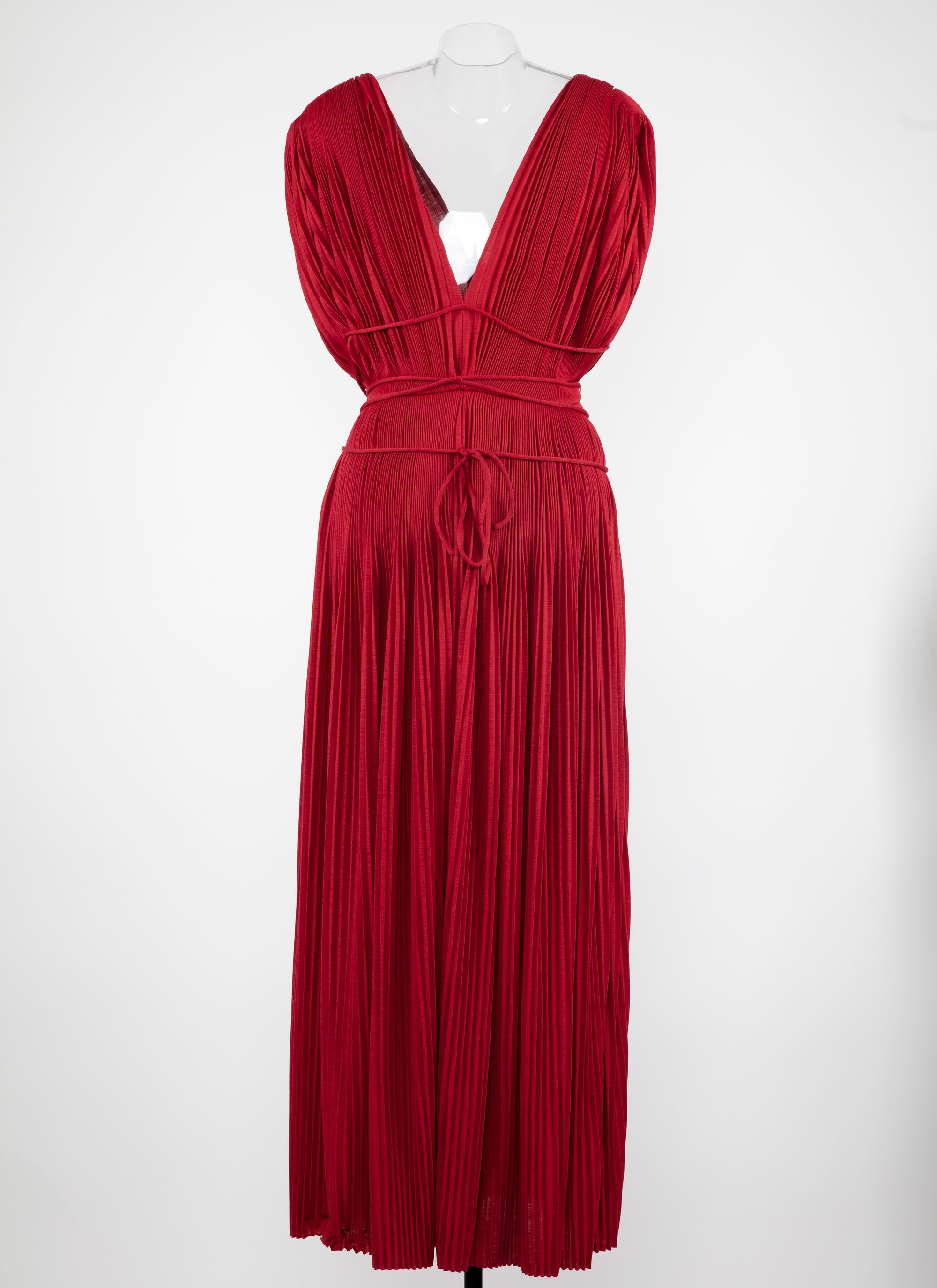 Belted sleeveless pleated maxi dress - Red
