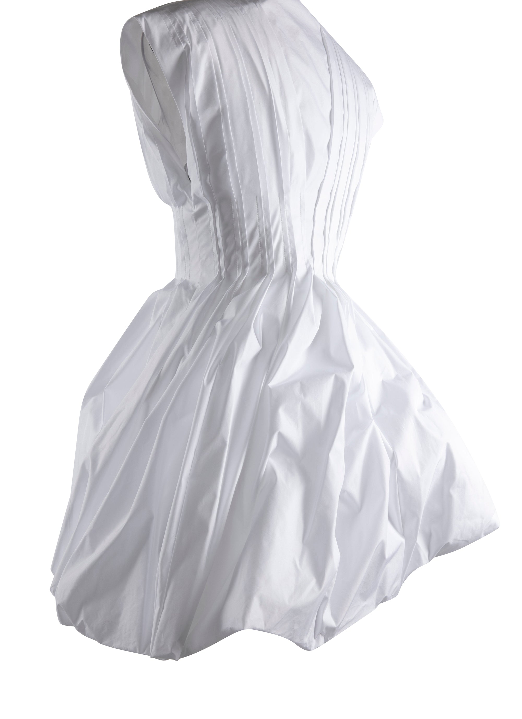 Belted flared short dress with sleeves - White