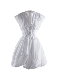 Robe courte évasée ceinturée à mancherons - Blanc