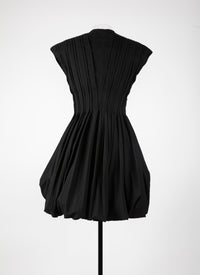 Belted flared short dress with sleeves - Black intense