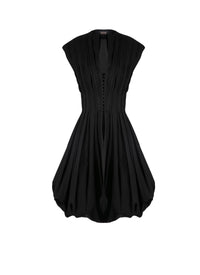 Belted flared short dress with sleeves - Black intense