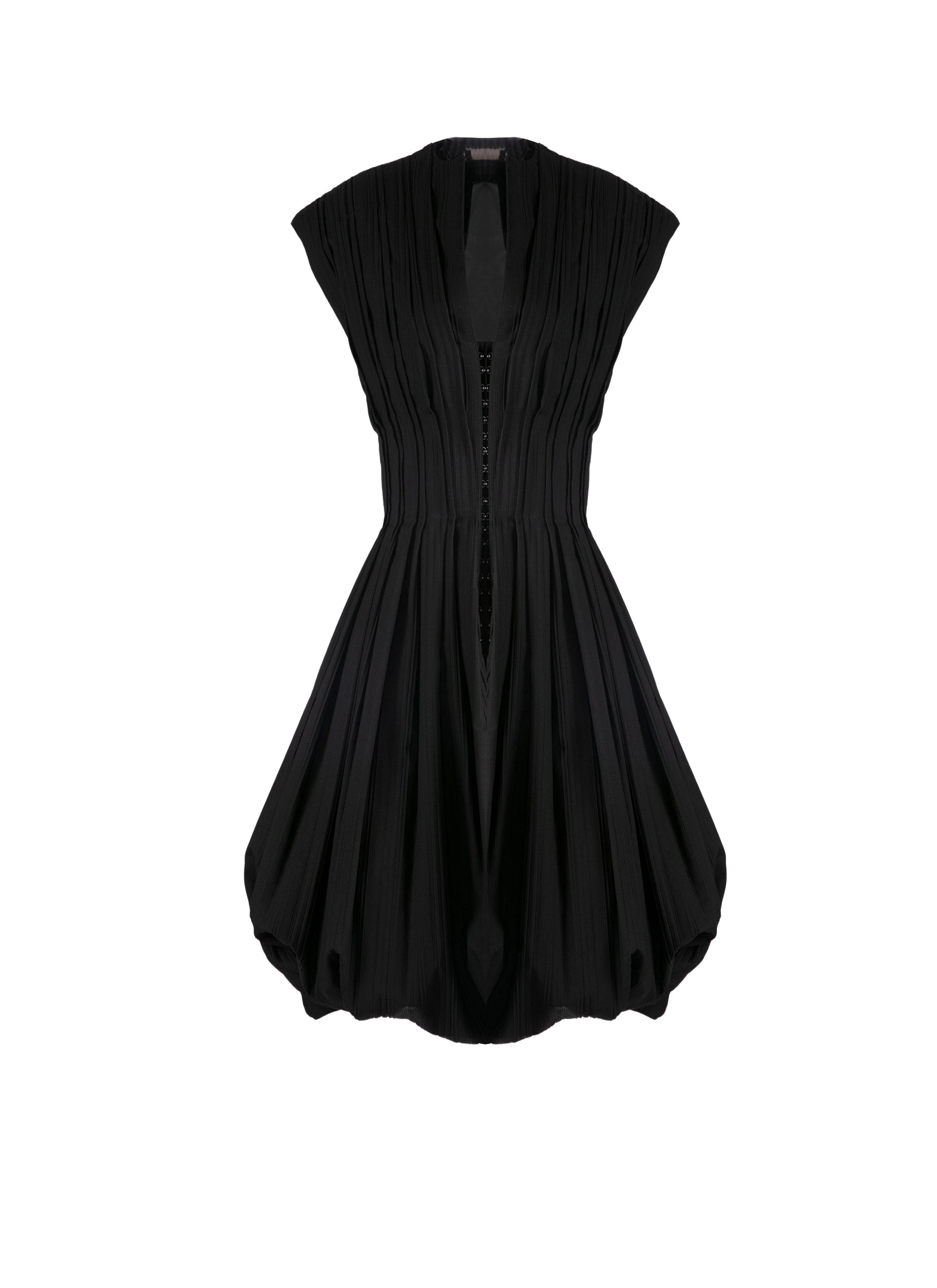 Belted flared short dress with sleeves - Black intense