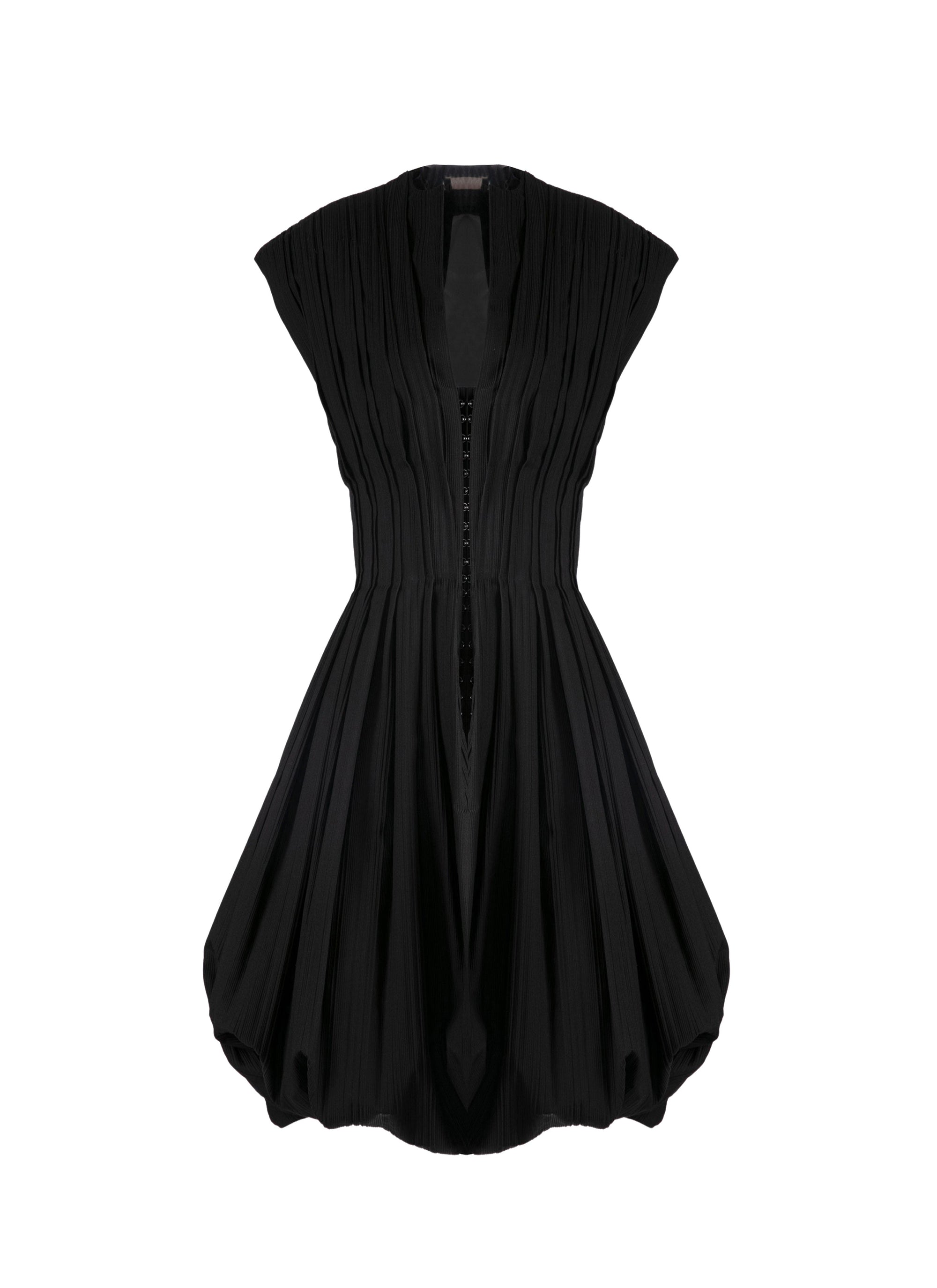 Short flared dress in wool and silk - Black