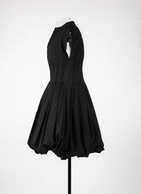 Belted flared short dress with sleeves - Black intense