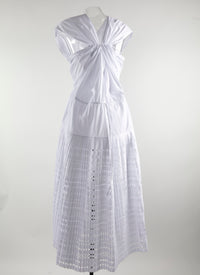 Robe longue sans manches en popeline froncée - Blanc