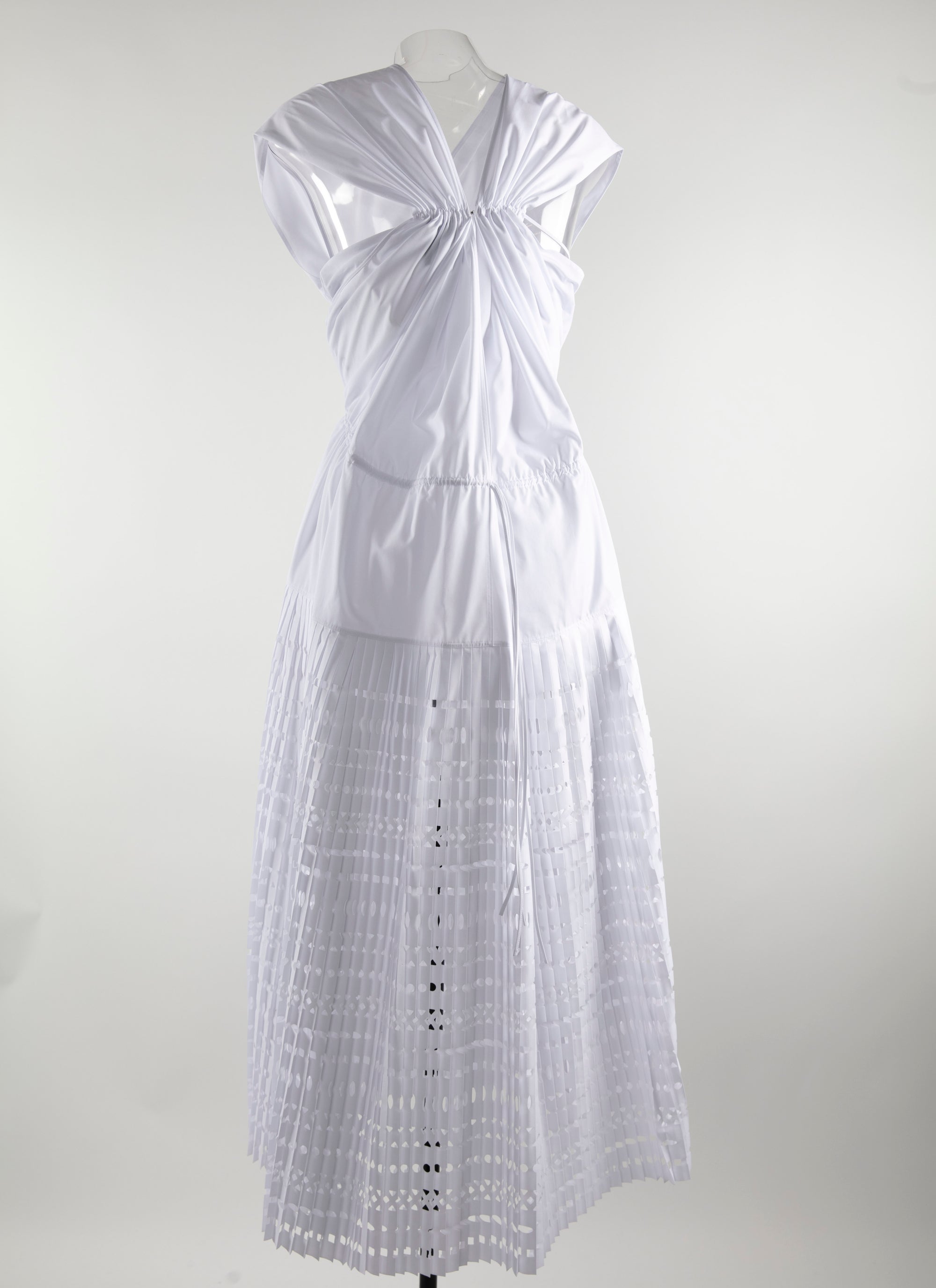 Robe longue sans manches en popeline froncée - Blanc