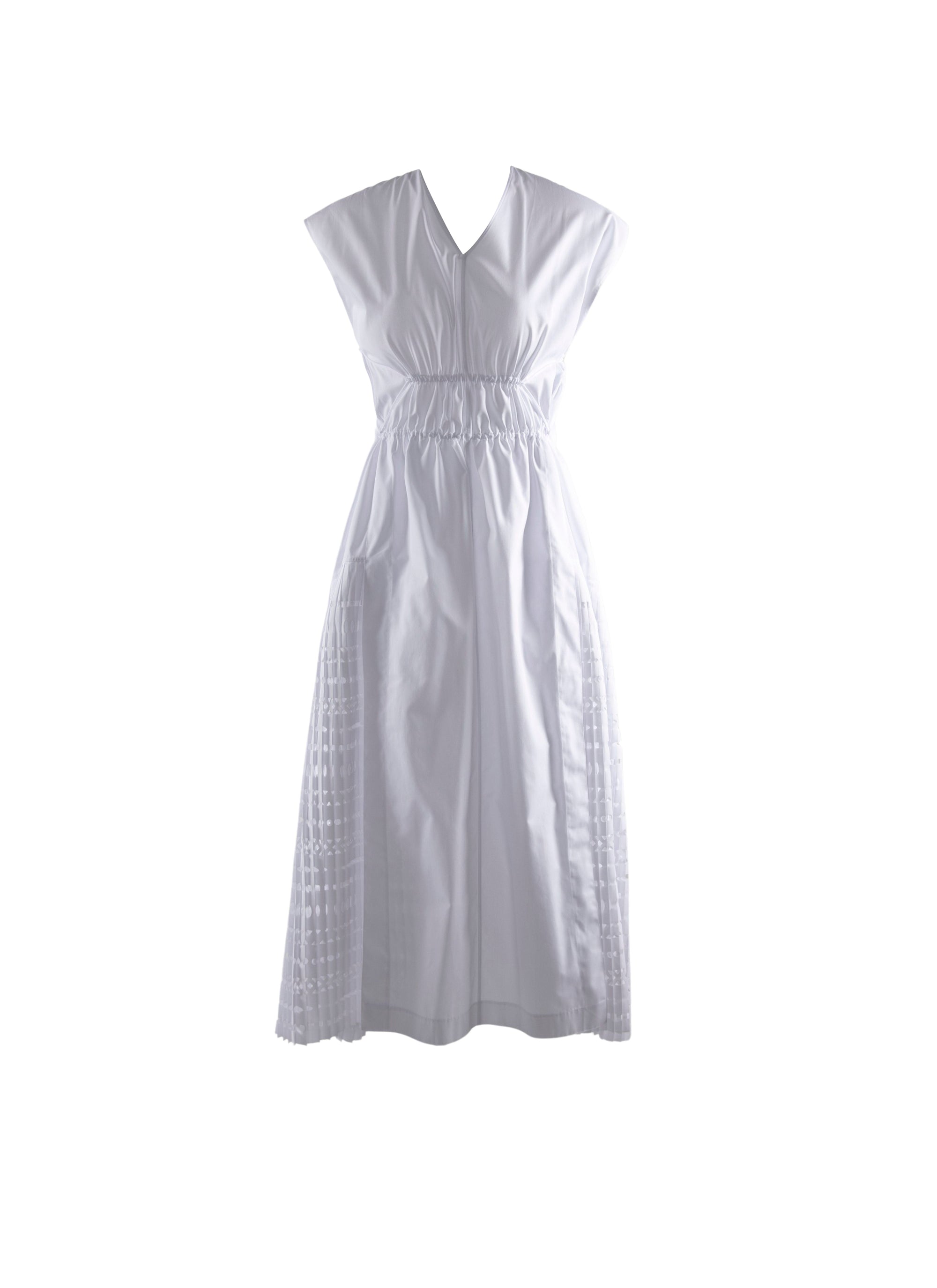 Robe longue sans manches en popeline froncée - Blanc