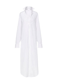 Robe chemise droite unie - Blanc & Bleu
