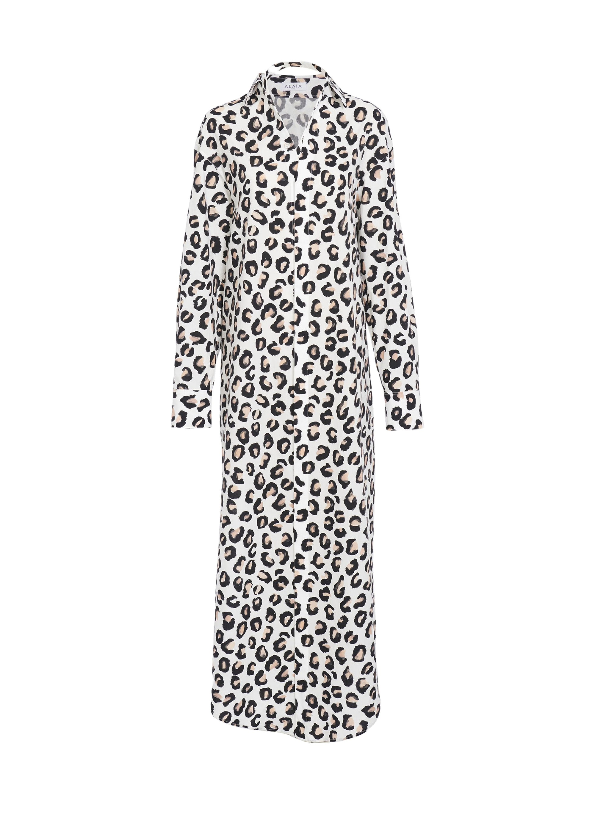 Robe-chemise en popeline imprimé léopard - Blanc & Noir