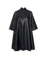 Robe à manches courtes en cuir - Noir