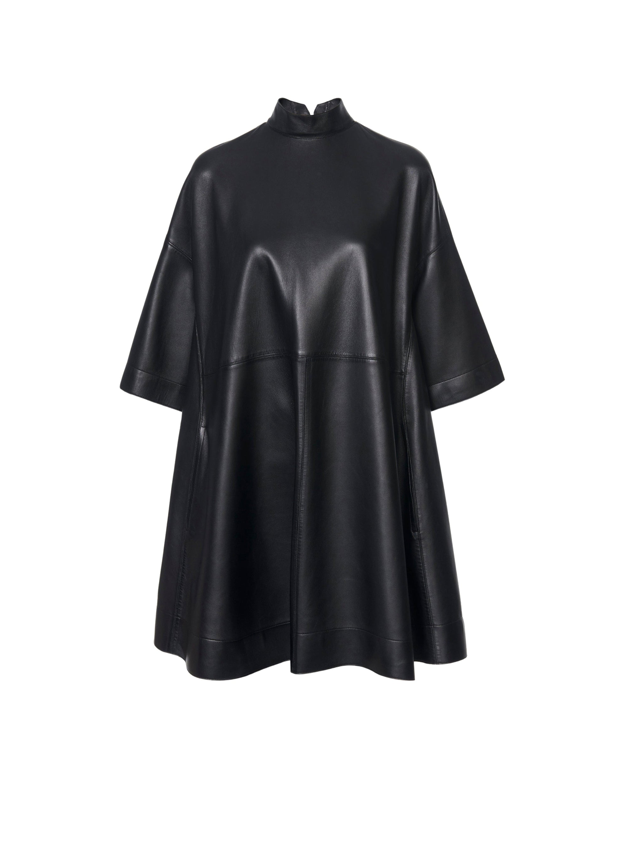 Robe à manches courtes en cuir - Noir