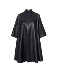 Robe à manches courtes en cuir - Noir