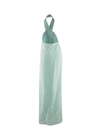 Robe longue dos nu en soie sans manches - Vert Amande