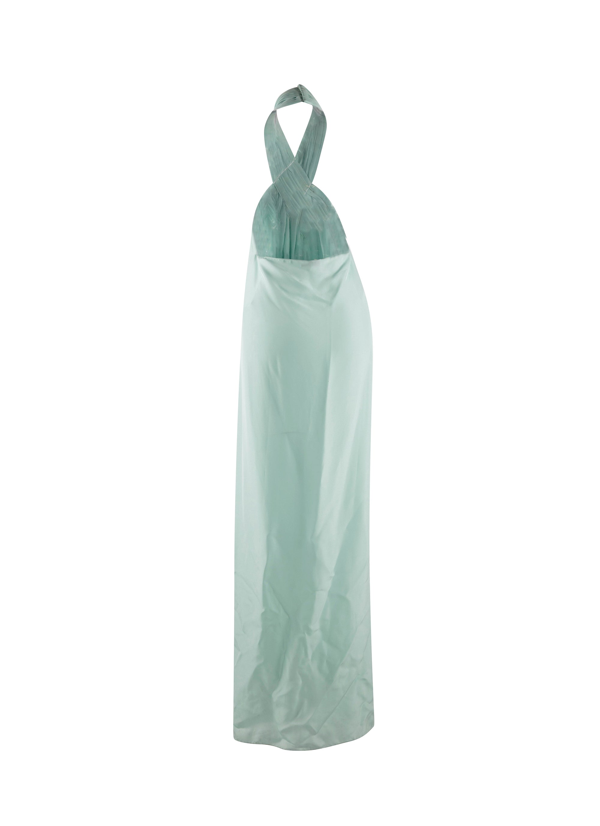 Robe longue dos nu en soie sans manches - Vert Amande
