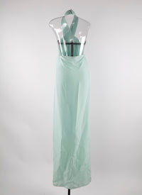 Sleeveless silk halter maxi dress - Almond Green