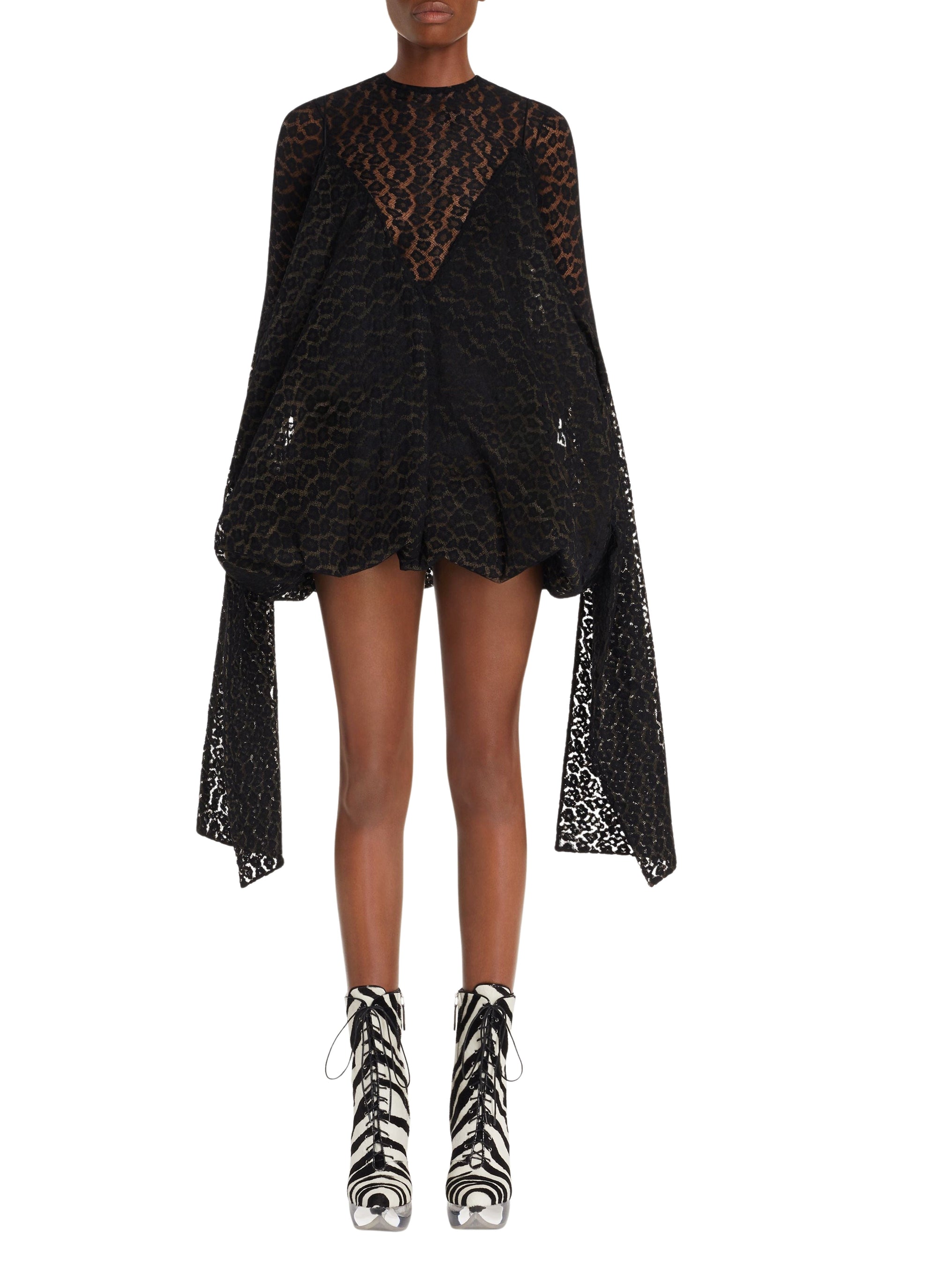 Robe portefeuille en dentelle - Noir Alaïa