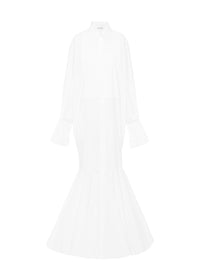 Robe très longue en popeline de coton - Blanc