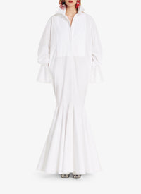 Robe très longue en popeline de coton - Blanc