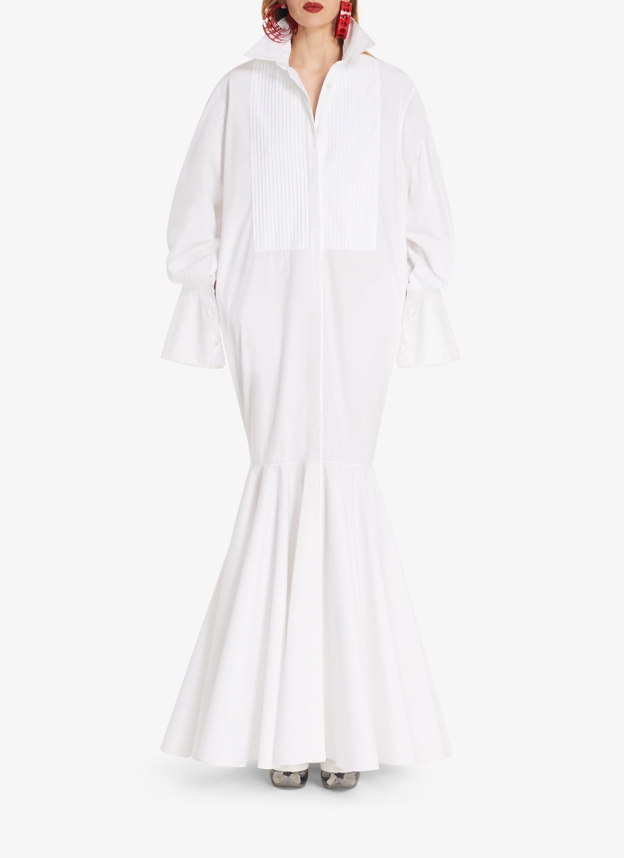 Robe très longue en popeline de coton - Blanc