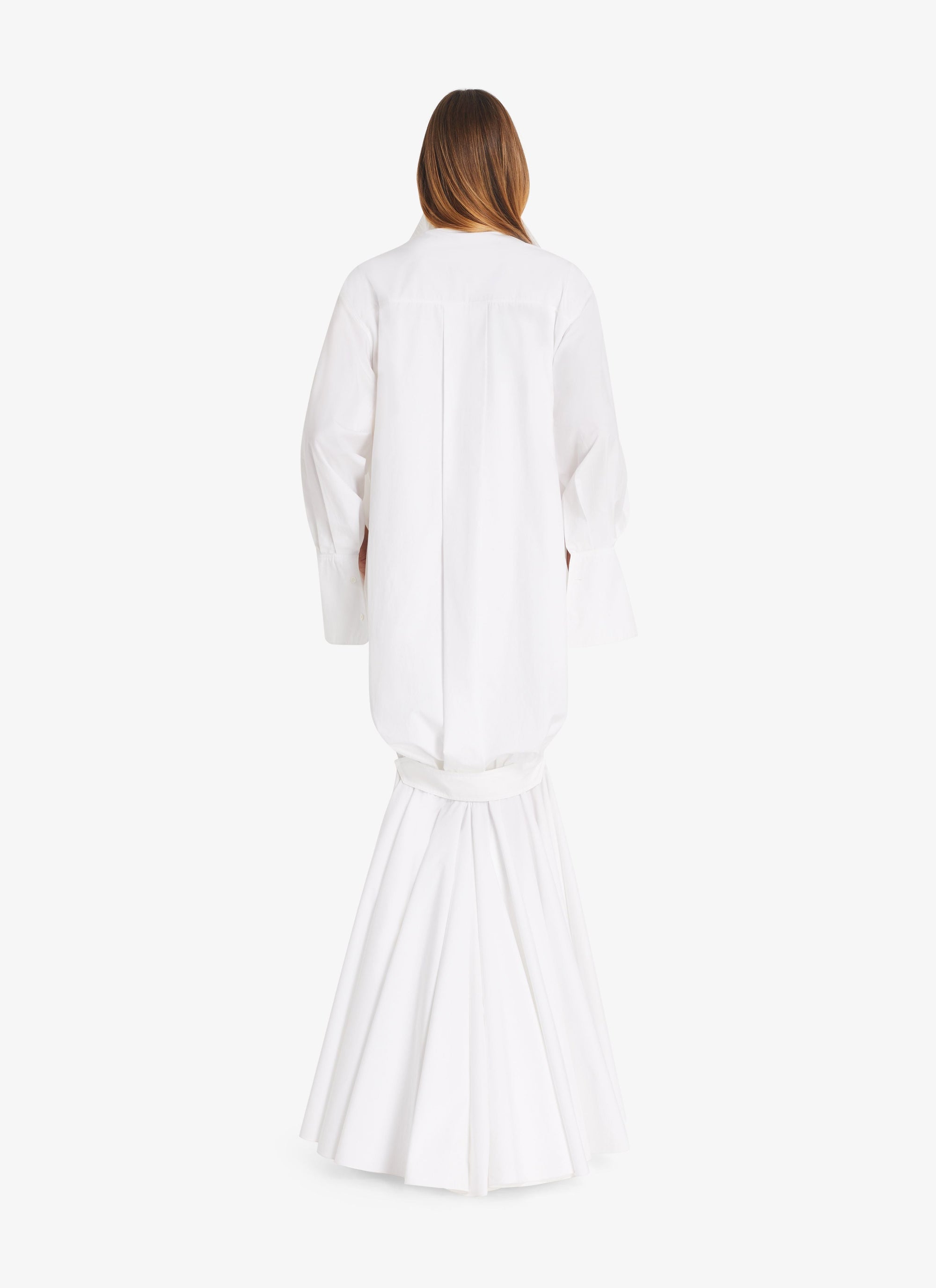 Robe très longue en popeline de coton - Blanc