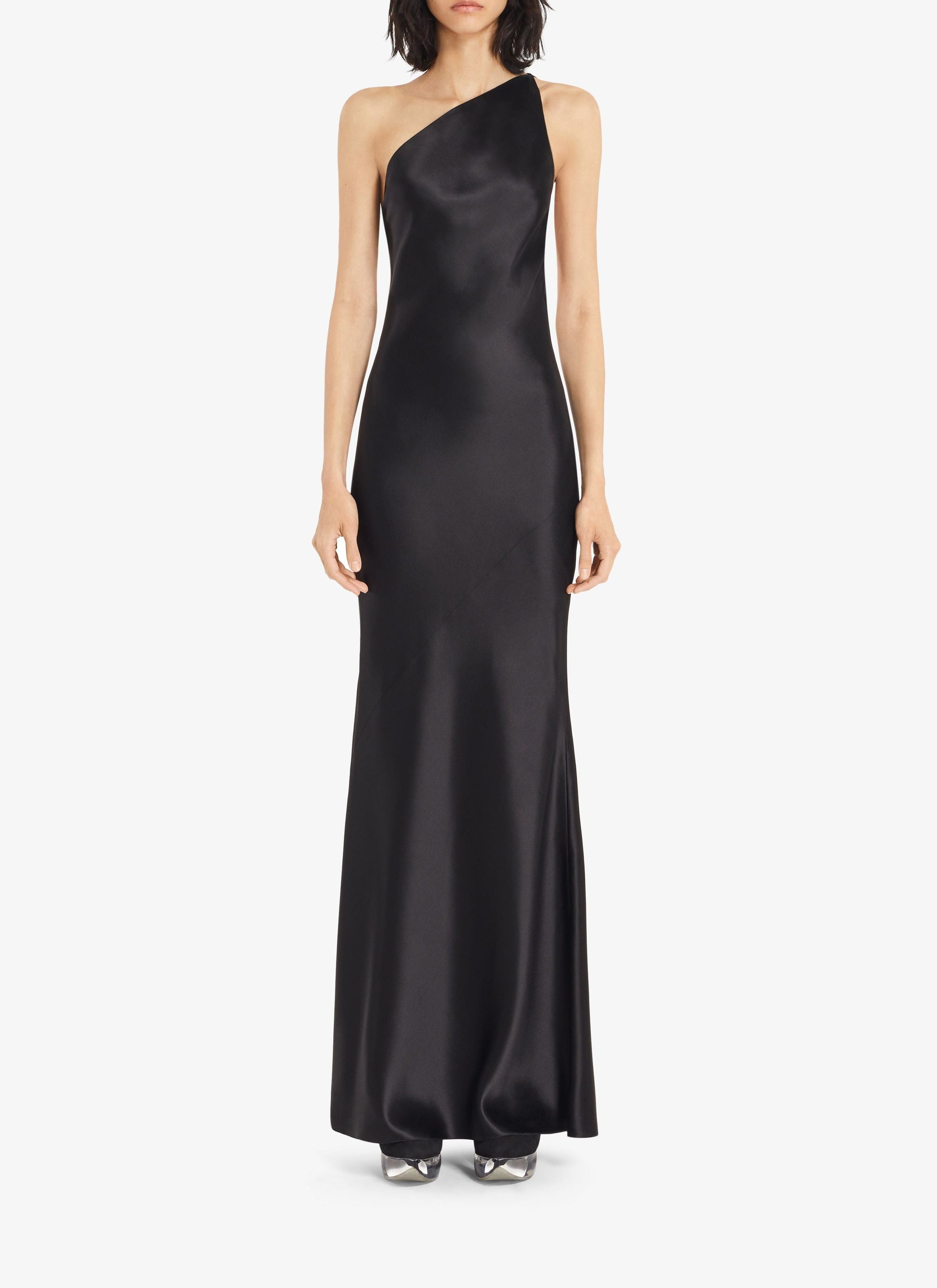 Robe asymétrique en soie et laine - Noir Alaïa