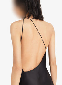 Robe asymétrique en soie et laine - Noir Alaïa