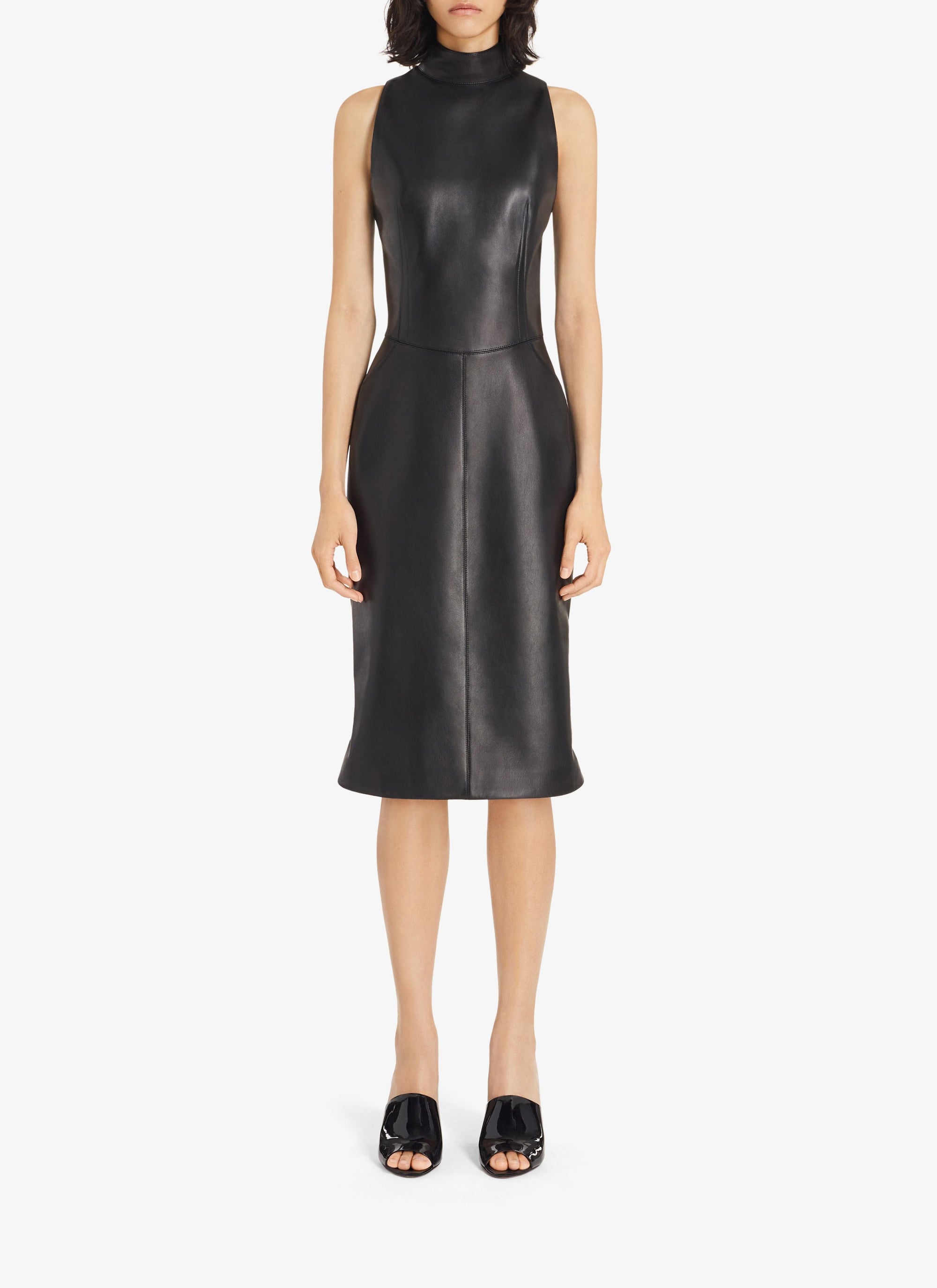 Robe midi tube en cuir - Noir Alaïa