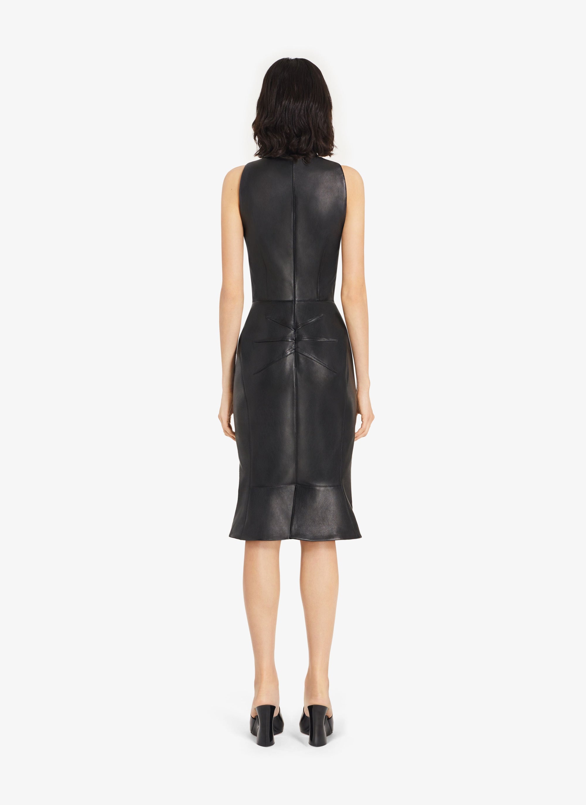 Robe midi tube en cuir - Noir Alaïa