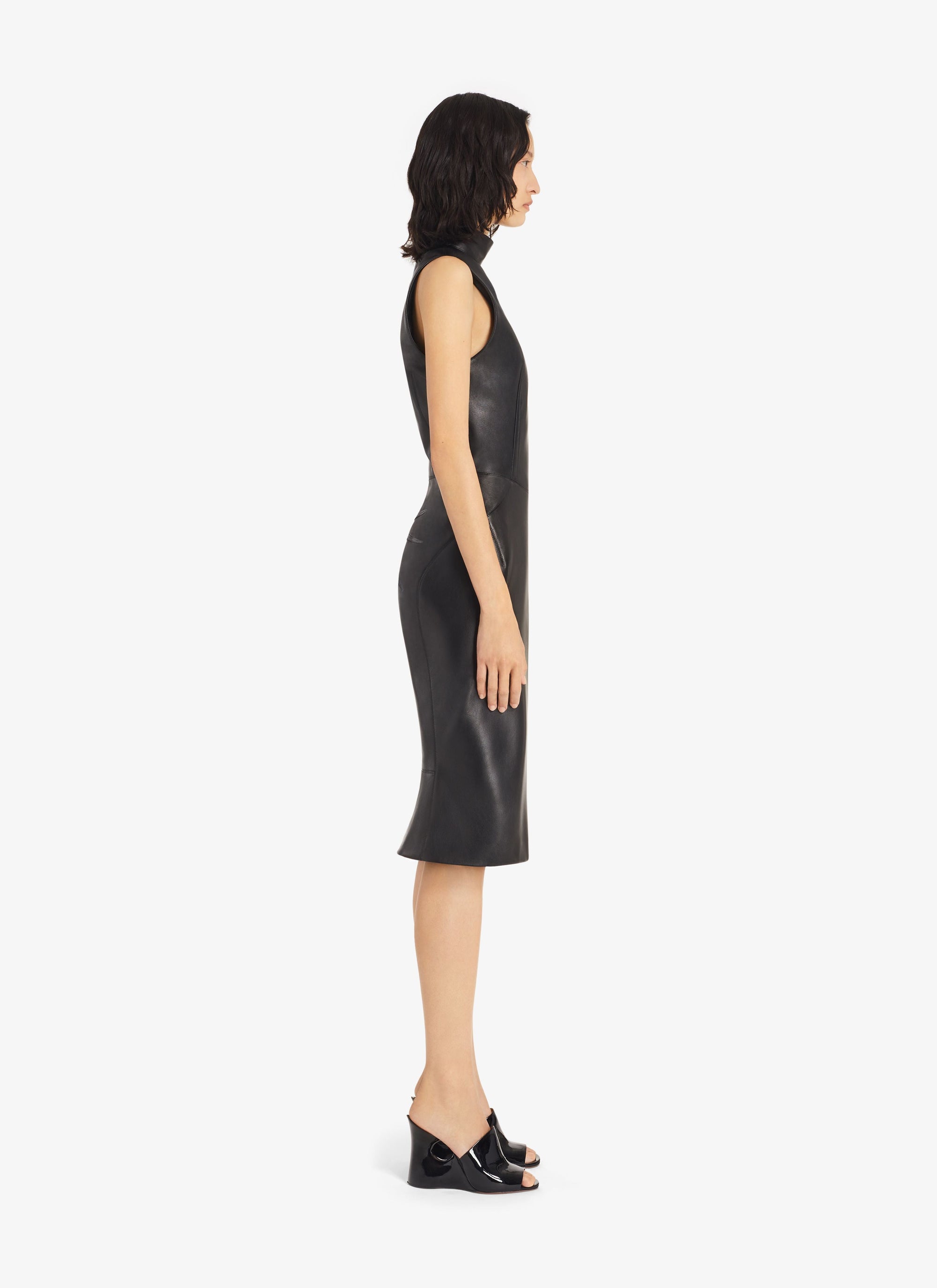 Robe midi tube en cuir - Noir Alaïa