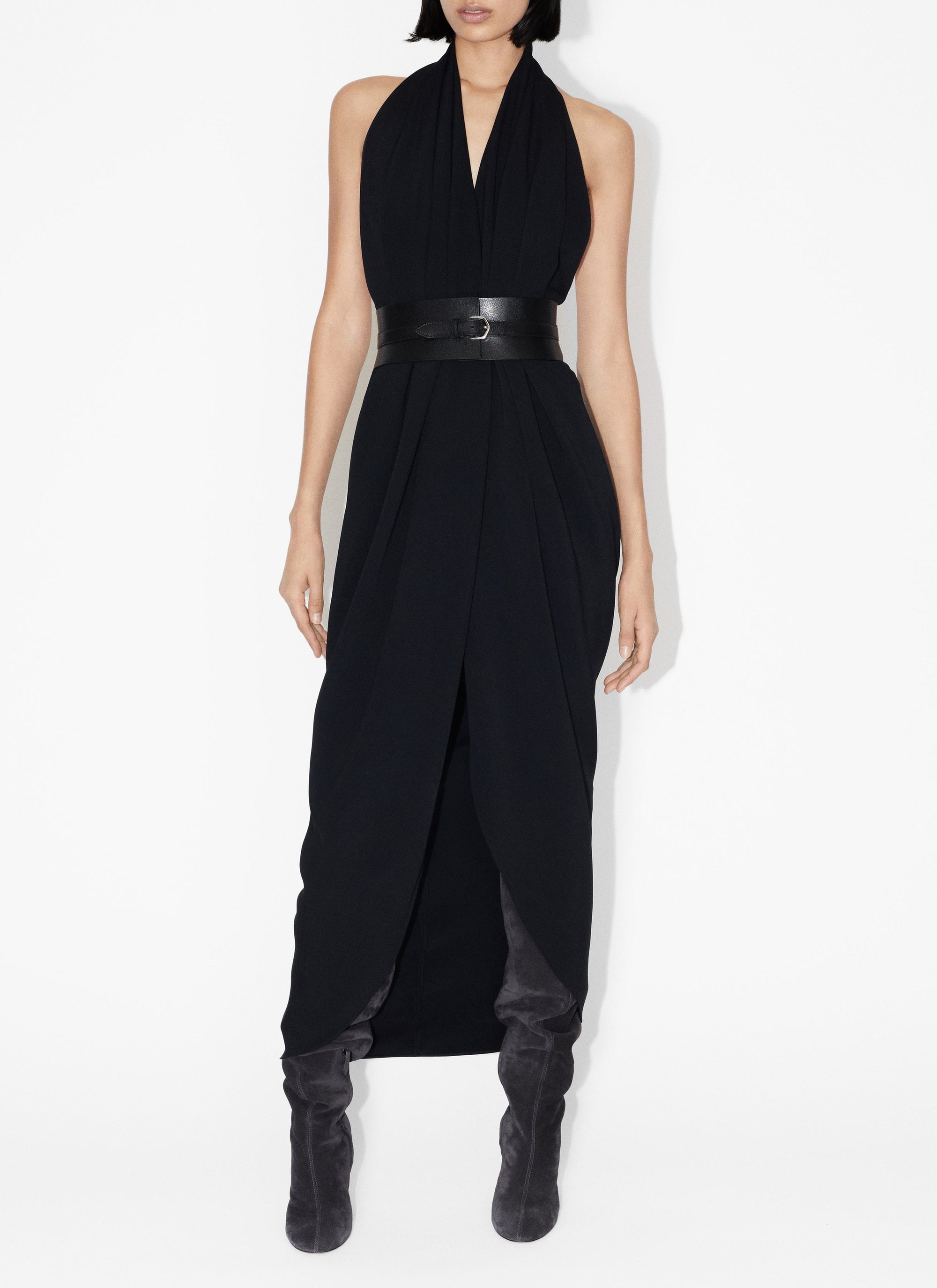 Robe longue à dos nu en cady stretch - Noir Alaïa