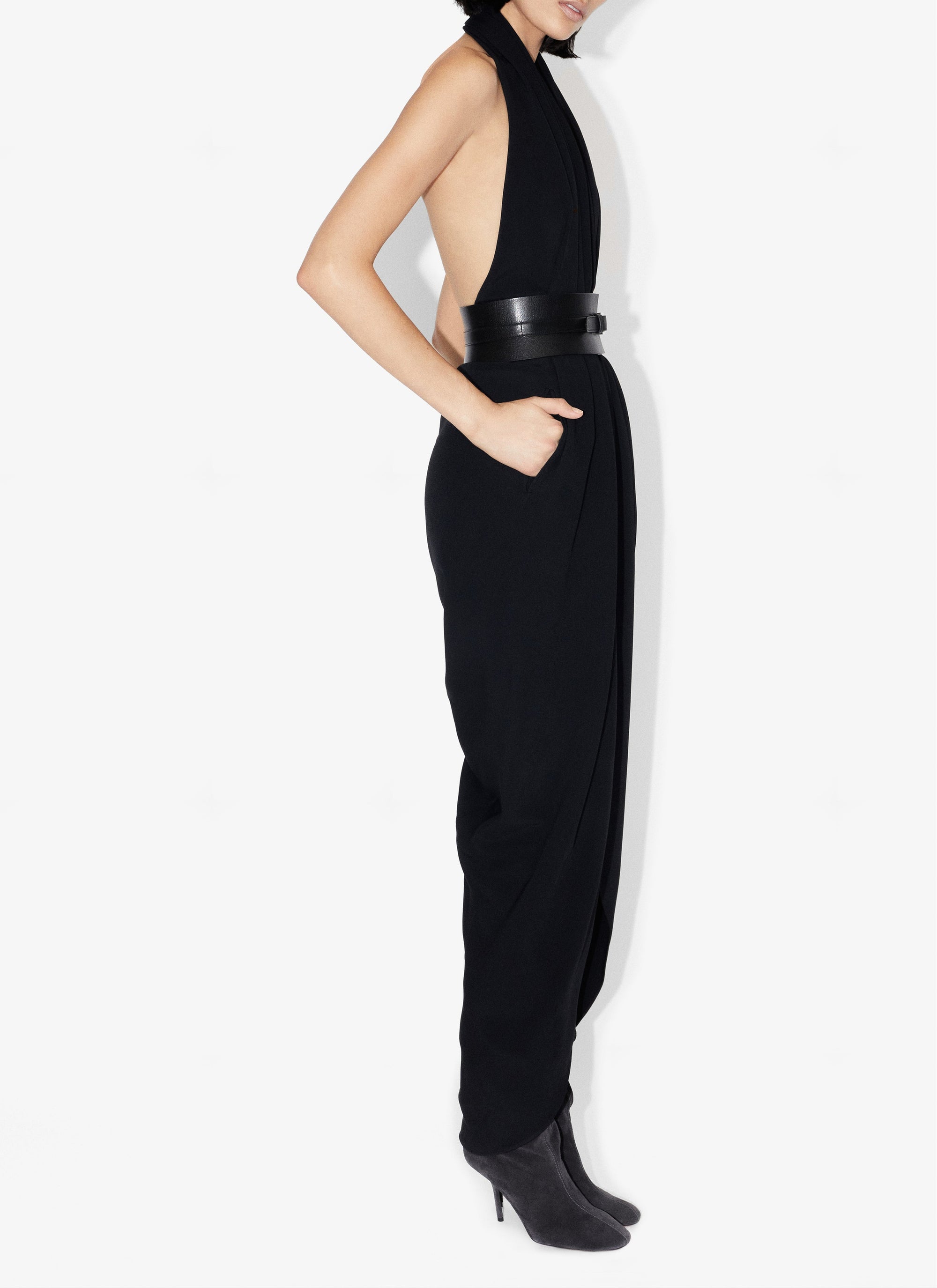 Robe longue à dos nu en cady stretch - Noir Alaïa