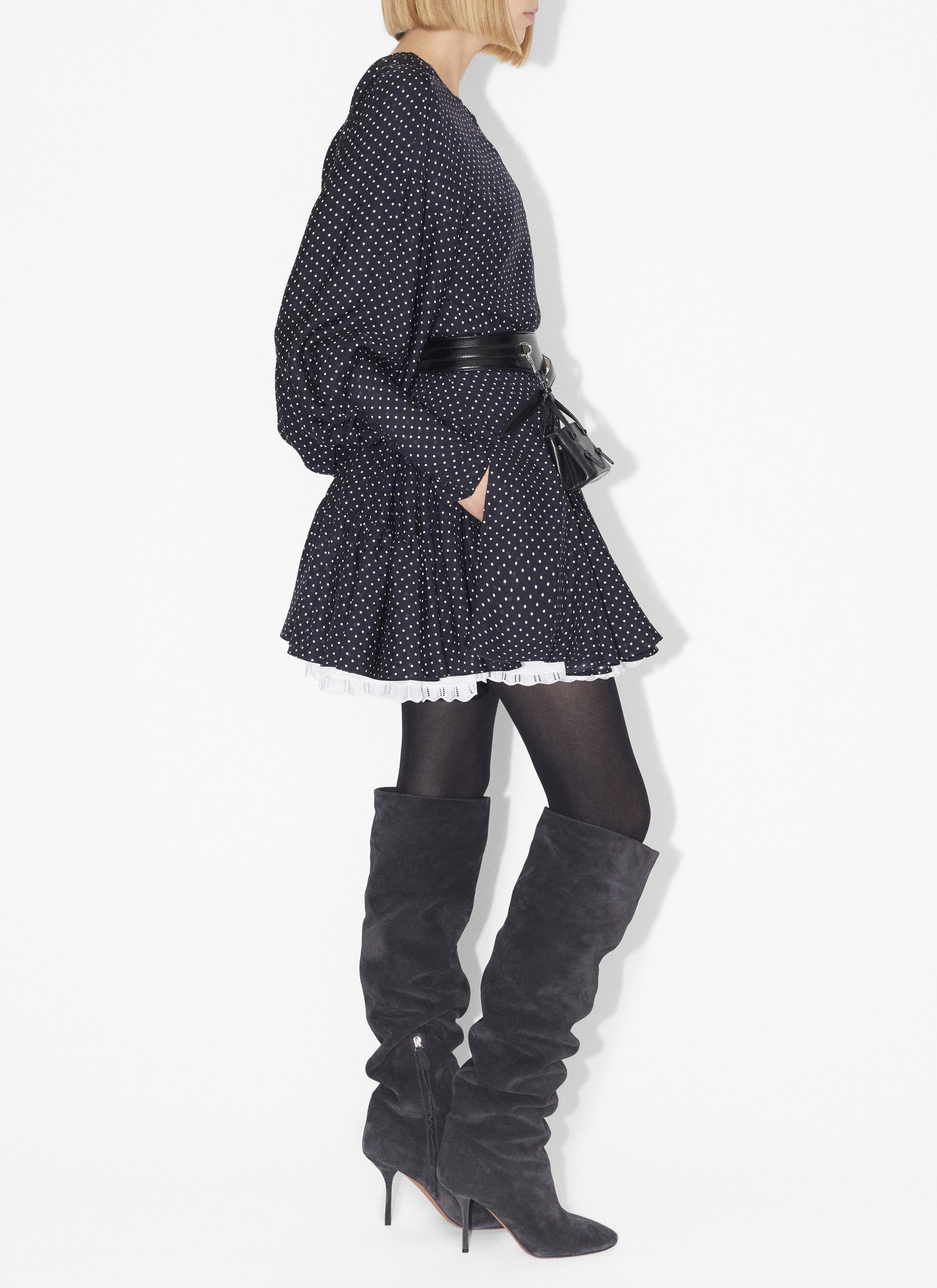 Robe patineuse à pois en soie - Nuit & Vanille