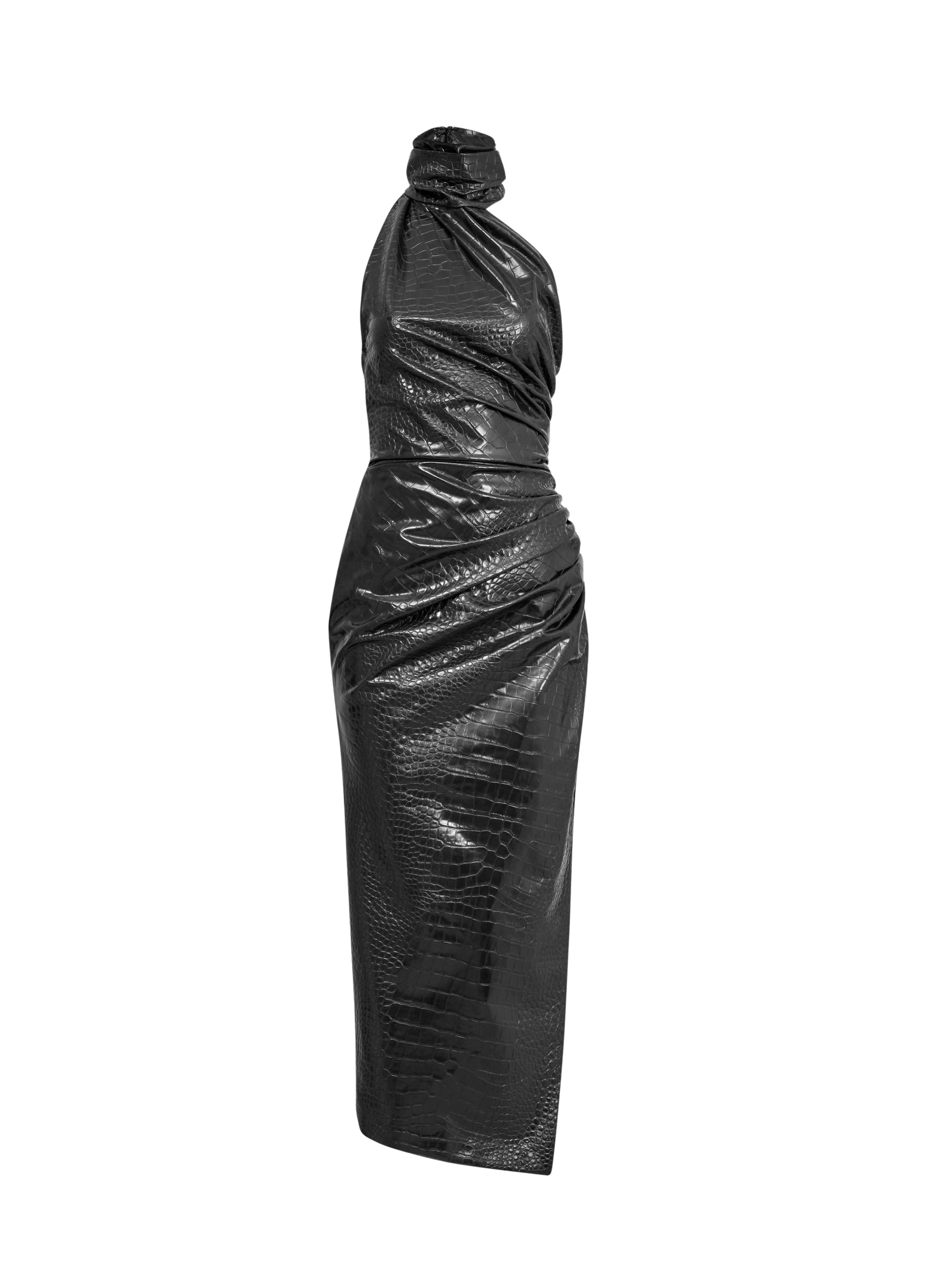 Asymmetrical crocodile embossed dress - Black Alaïa