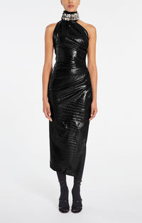 Asymmetrical crocodile embossed dress - Black Alaïa