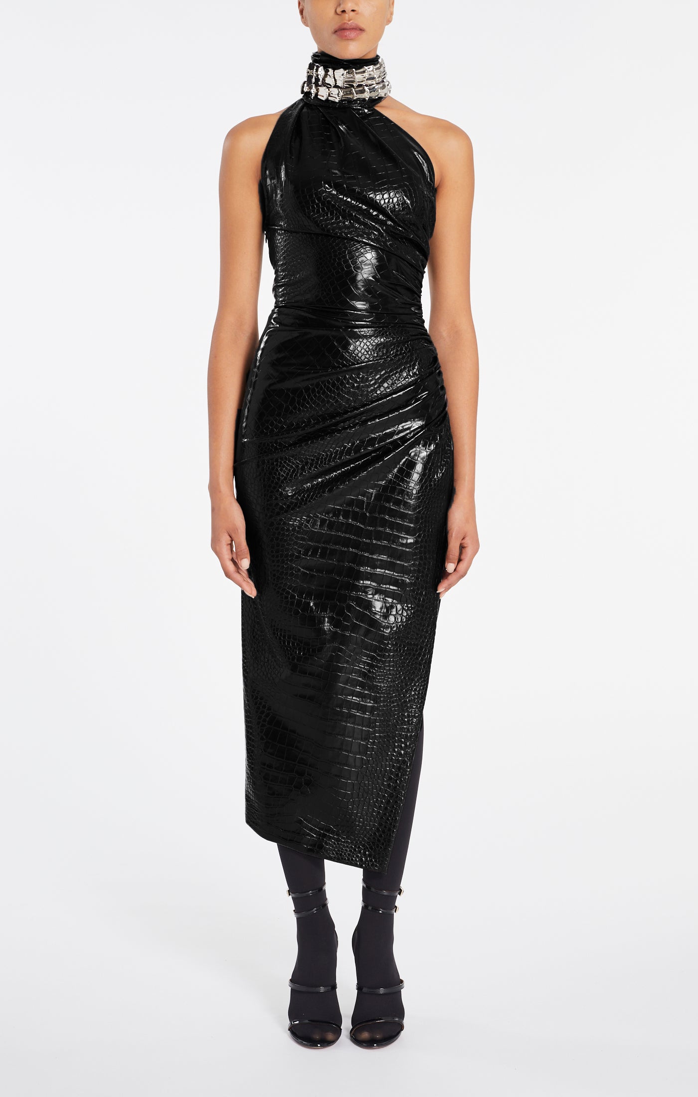 Asymmetrical crocodile embossed dress - Black Alaïa