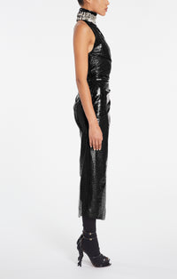 Asymmetrical crocodile embossed dress - Black Alaïa