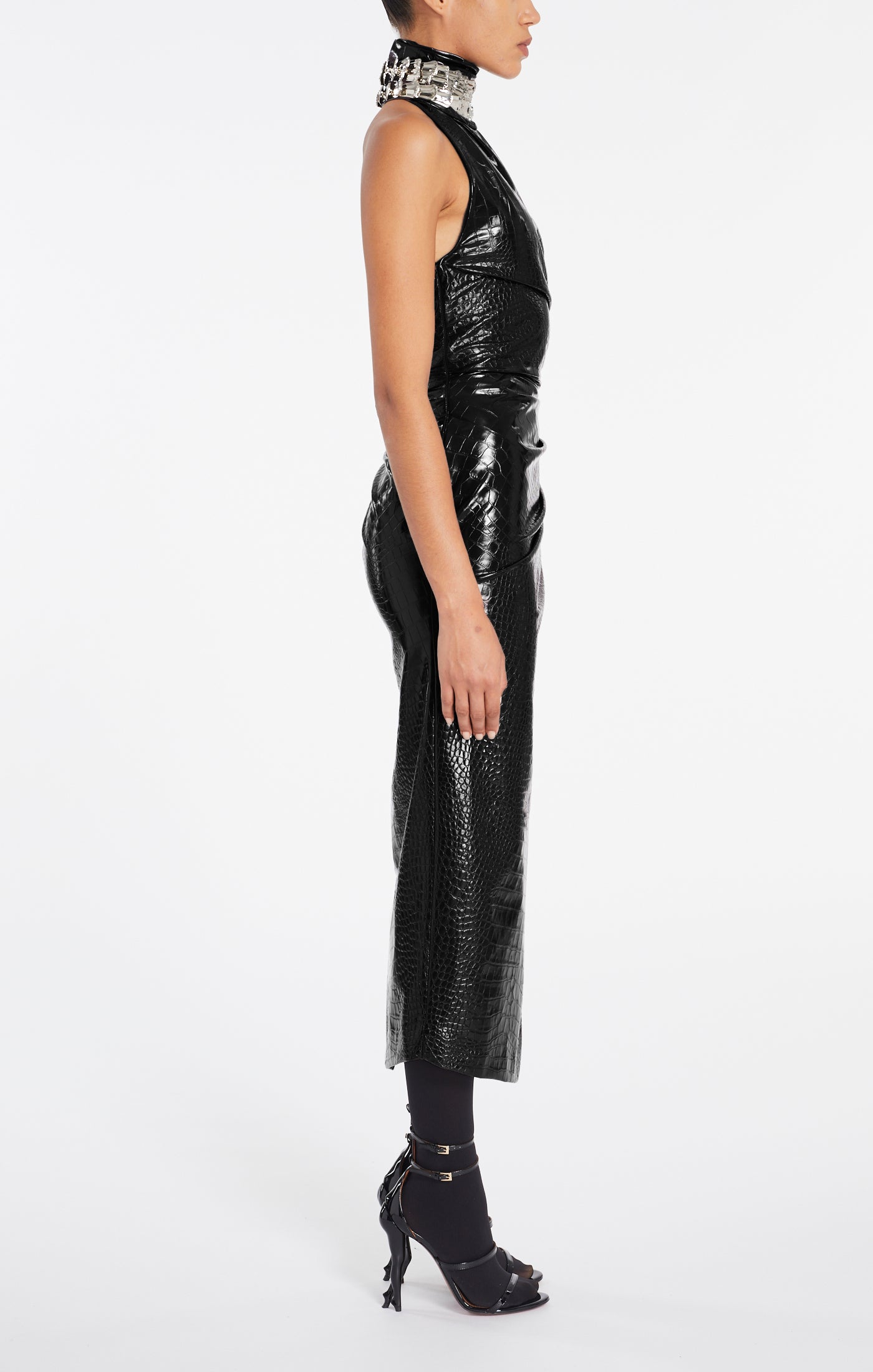 Asymmetrical crocodile embossed dress - Black Alaïa