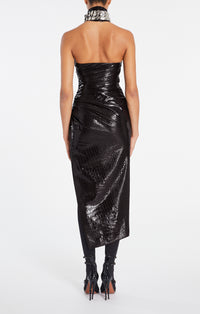 Asymmetrical crocodile embossed dress - Black Alaïa