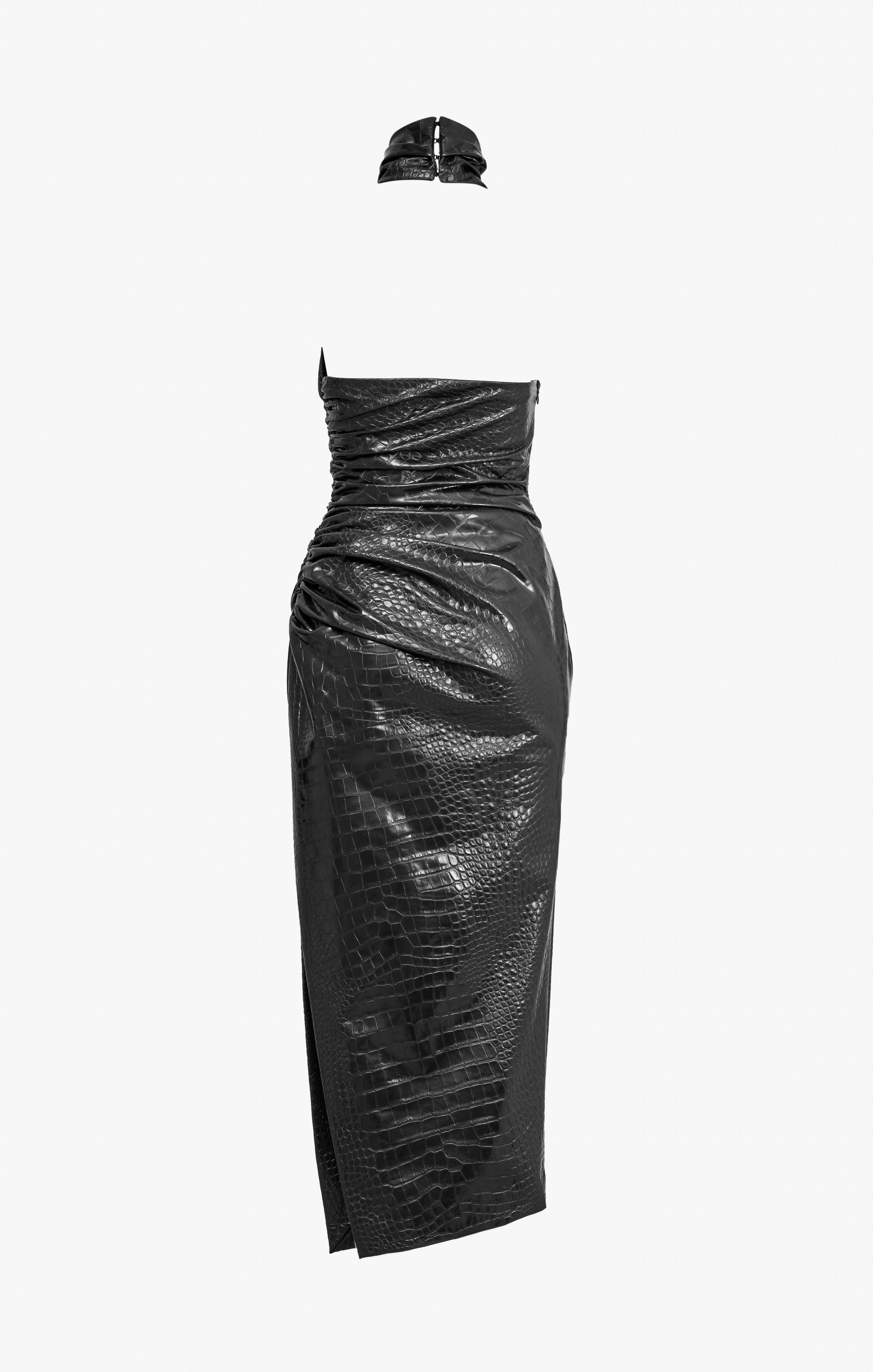 Asymmetrical crocodile embossed dress - Black Alaïa