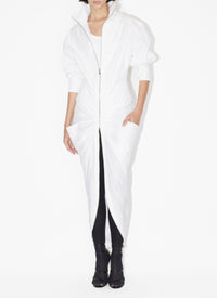 High-neck zipped and gathered dress - White