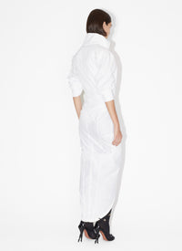 High-neck zipped and gathered dress - White