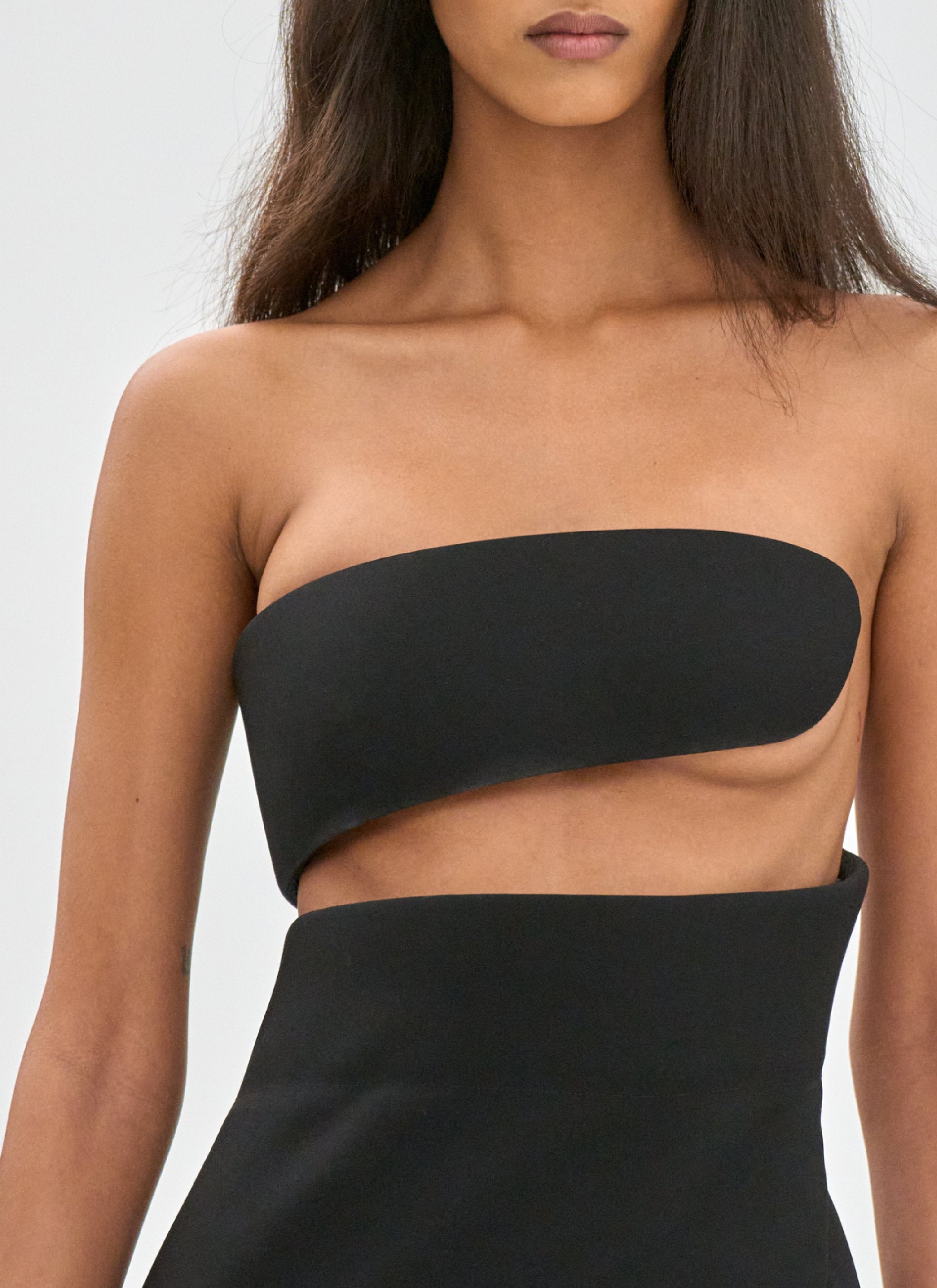 Robe bustier drapée en soie et laine - Noir Alaia