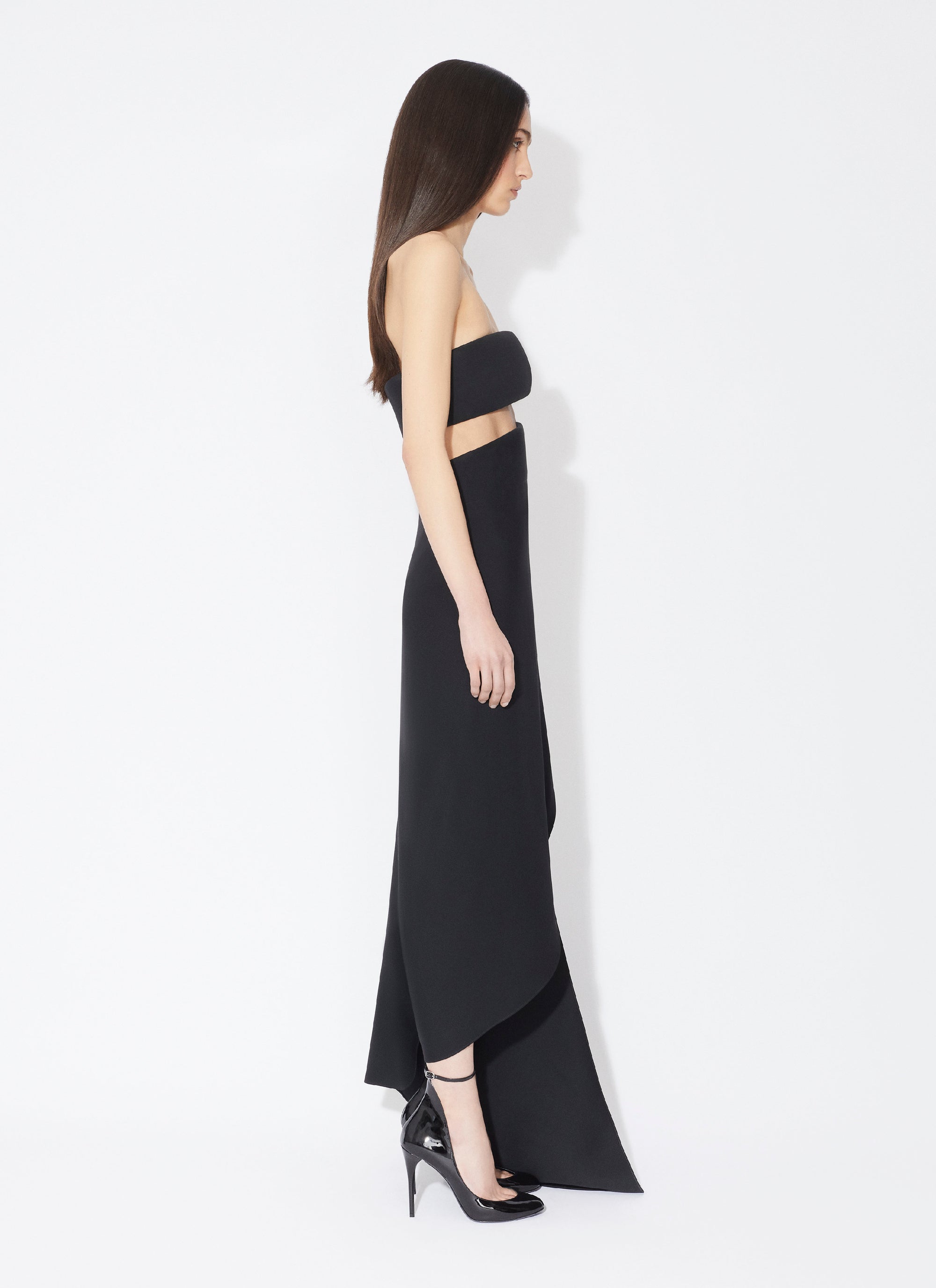Robe bustier drapée en soie et laine - Noir Alaia