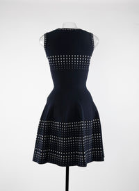 Short sleeveless flared polka dot dress - Blue & White