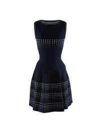 Short sleeveless flared polka dot dress - Blue & White