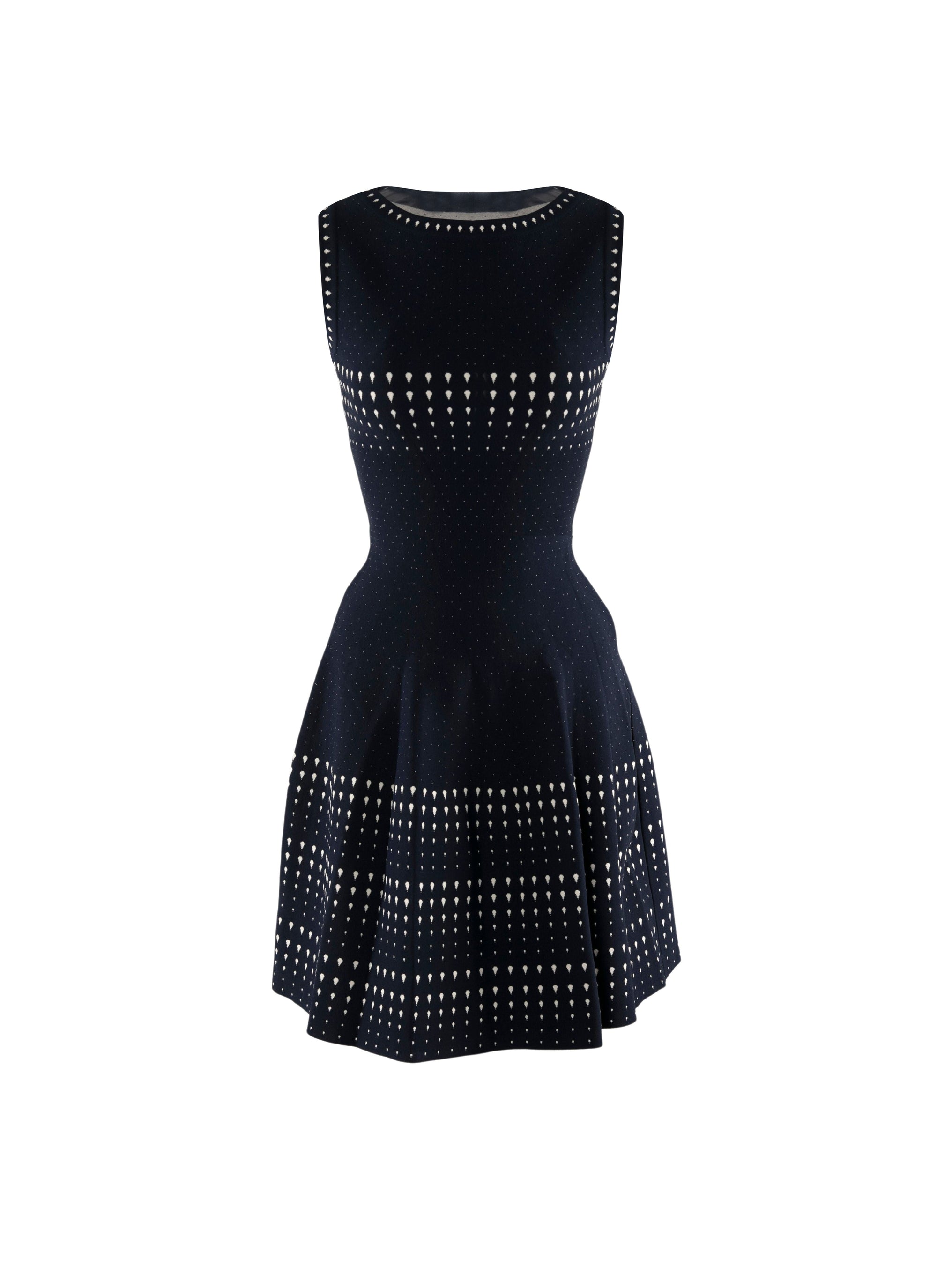Short sleeveless flared polka dot dress - Blue & White