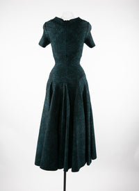 Short-sleeved flared maxi dress - Green & Black