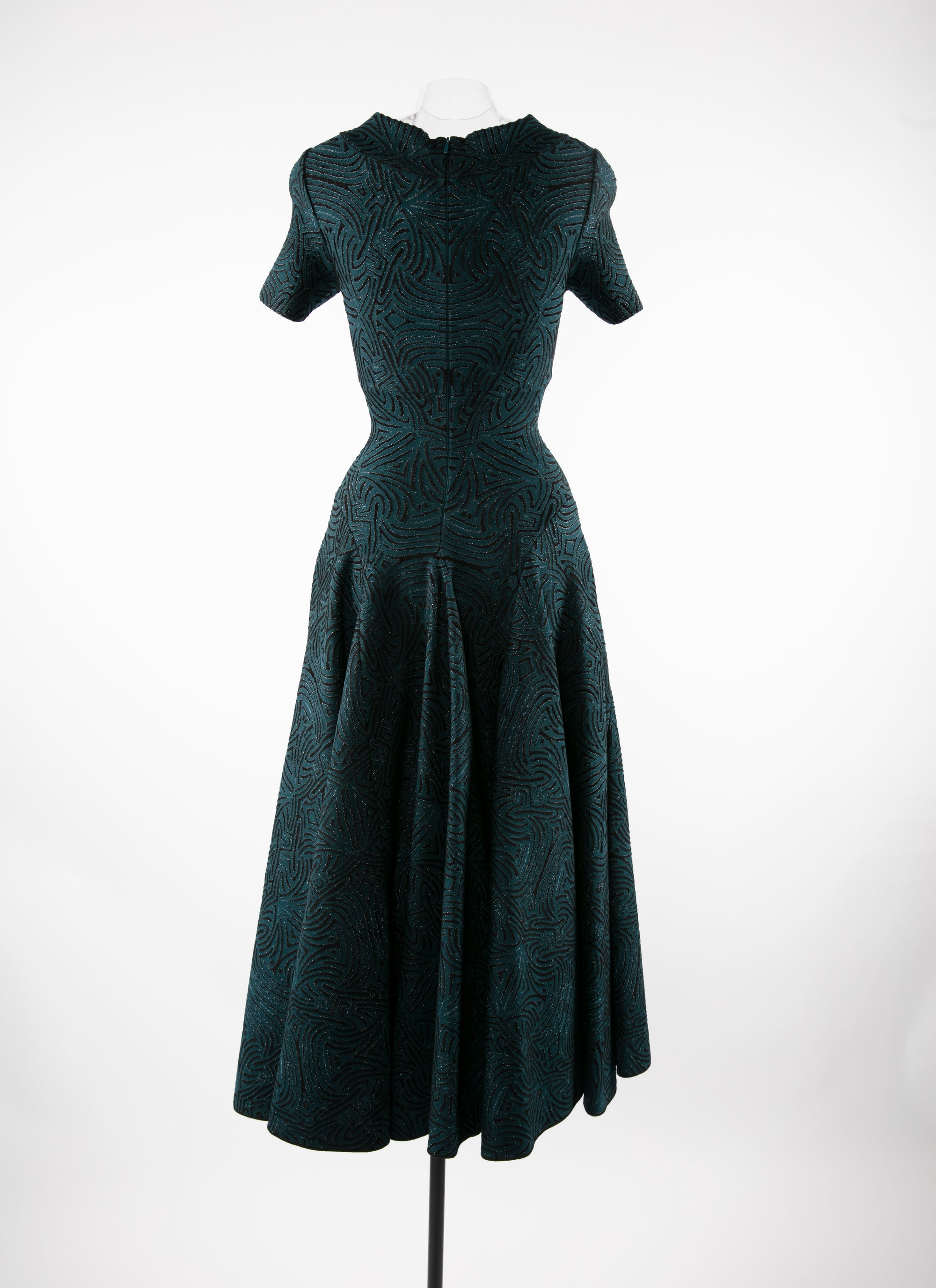 Short-sleeved flared maxi dress - Green & Black